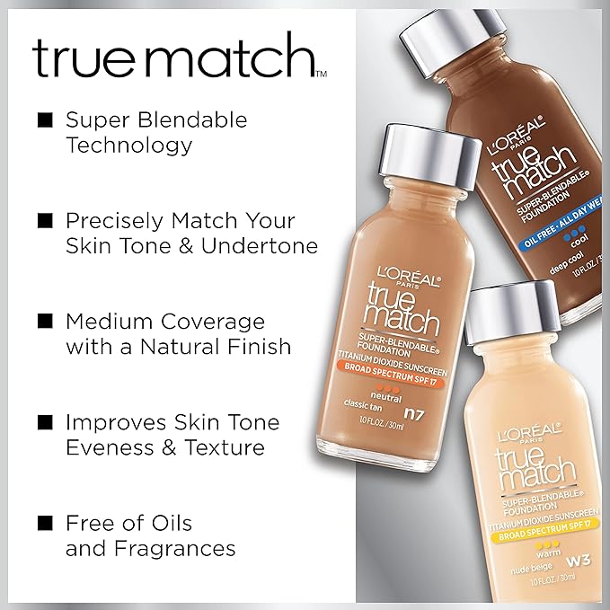 L'Oreal Paris Makeup True Match Super-Blendable Liquid Foundation, Spiced Latte W9, 1 Fl Oz,1 Count-VivaGrace Women