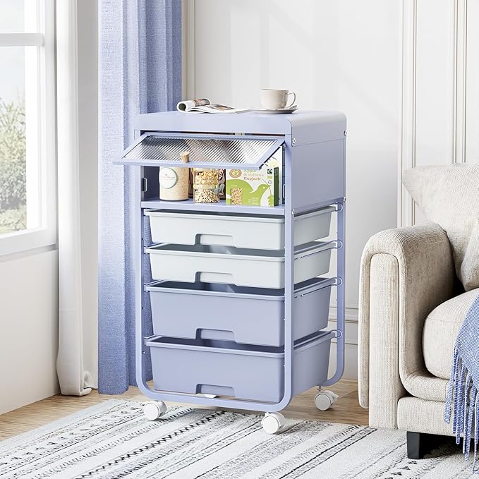 Utility-Rolling-Storage-Drawer-Craft-Cart-Organizers with 4 Drawers & Dust-Proof Door for Kid Craft Art Room,Bedroom,Home Office, Lavender Purple-VivaGrace Women