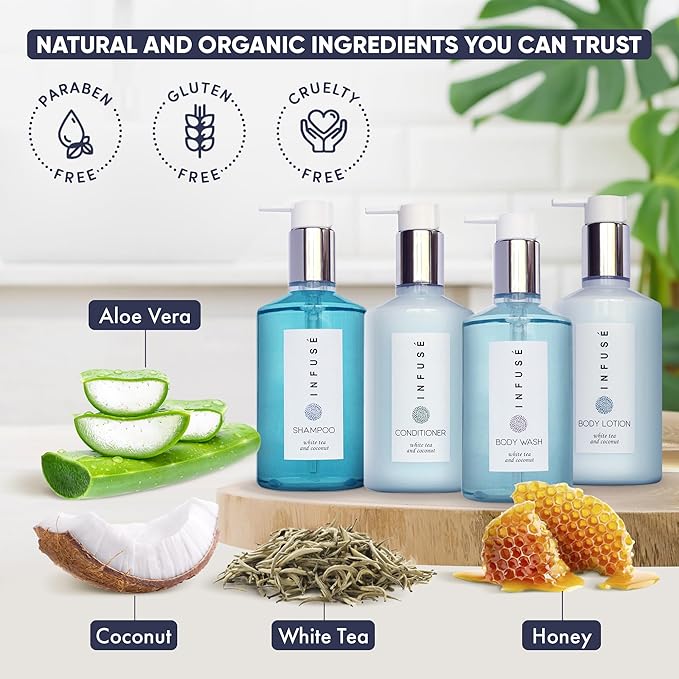 A 20 Piece Ecobox All-In-Kit of our Infuse | White Tea and Coconut Soap | 6 Shampoo, 4 Conditioner, 6 Body Wash & 4 Lotion | 10.14 oz Hotel Soaps and Toiletries Bulk | Personal Care Products-VivaGrace Women