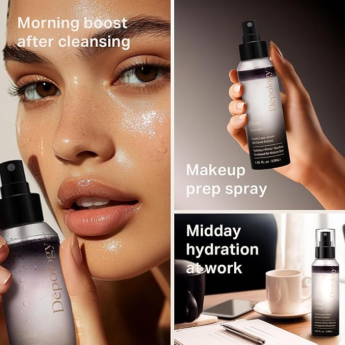 depology Glowing Spray Serum, Hydrating & Firming Facial Mist, Radiance Skin, Smooths Fine Lines and Wrinkles, Face Mist with Hyaluronic Acid & Collagen, Facial Spray for All Skin Types, 4.06 Fl Oz.-VivaGrace Women