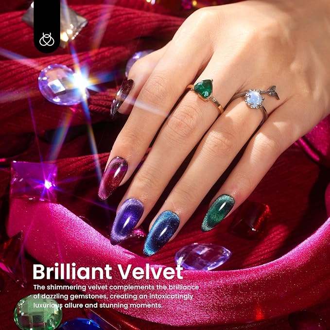 Beetles Cat Eye Gel Nail Polish Set, 6 Colors Glitter Red Pink Shiny Brown Burgundy Purple Blue Green Magnetic Effect Sparkle Stunning Nail Gel Polish Kit Soak Off UV Manicure Gifts for Women-VivaGrace Women
