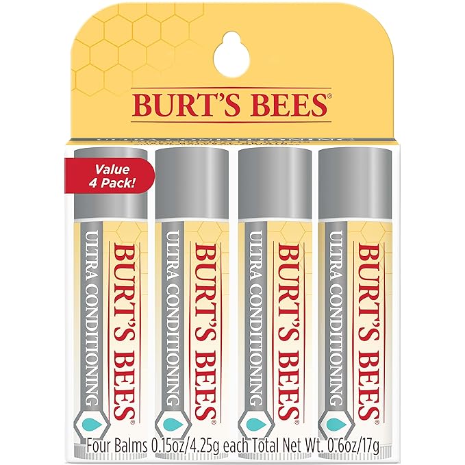 Burt's Bees Ultra Conditioning Moisturizing Lip Balm, Lip Moisturizer Rich in Oils and Butters, Natural Origin Lip Care, 4 Tubes, 0.15 oz.-VivaGrace Women