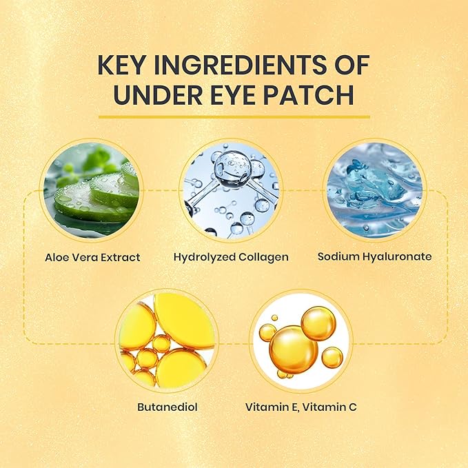 24k Gold Under Eye Patches for Puffy Eyes (7 Pairs) – Gold Foil Under Eye Masks for Dark Circle with Betaine, Hyaluronic Acid – Skincare Eye Bags Patches Treatment for Men & Women-VivaGrace Women