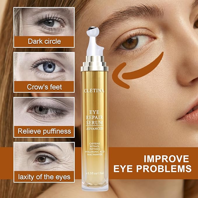 5% Caffeine Eye Serum With Roller For Dark Circles & Puffiness Bags Under Eye Treatment- Caffeine Eye Cream with 360° Massage Ball Roller For Anti Aging Wrinkles Fine Lines - Under eyes treatment-VivaGrace Women