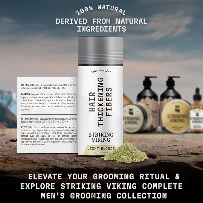 Striking Viking Hair Fibers for Thinning Hair - Building Fibers (Light Blonde) 28g - Naturally Derived Formula - Long Lasting Powder for Undetectable, Thicker Looking Results for Men & Women-VivaGrace Women