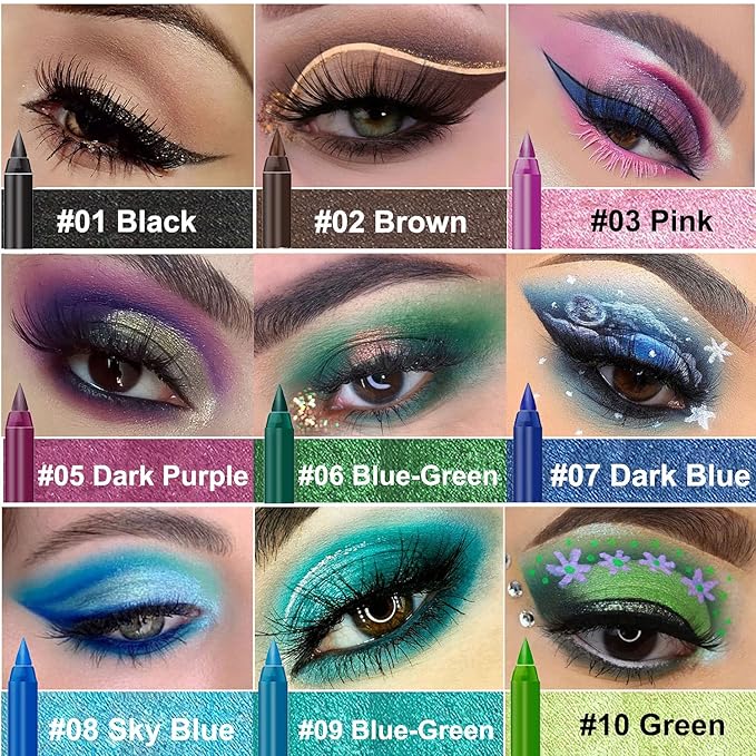 15 Colorful Eyeliner Pen Set, Shadow Pencil, Pearl Eyeliner Kit Metallic Glitter Eyeliner for Women Eye&Lip Liner Professional Colorful Eyeliner Eye Color Eye Makeup Set(15PCS)