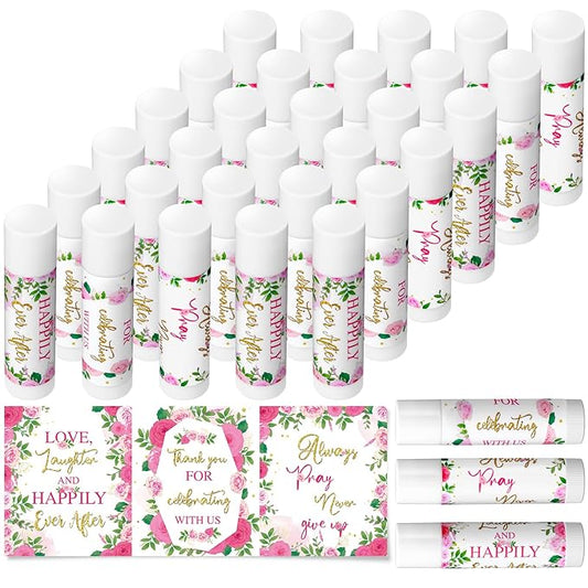 30 Pcs Wedding Lip Balms Bulk Wedding Bridal Shower Favors for Guests Wedding Souvenirs Moisturizing Floral Lip Balm Thank You Gifts for Bachelorette Party Bridesmaid Baby Shower, Pink Flower-VivaGrace Women