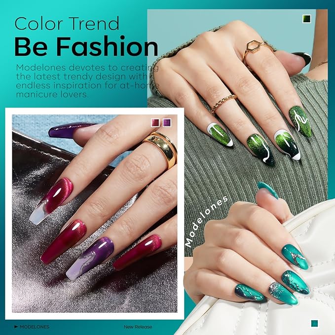 modelones Cat Eye Gel Nail Polish, 6 Colors Glitter Red Green Purple Blue Gel Polish Set with Magnet Sparkle Galaxy Series Nail Gel Polish Kit Soak Off Led Nail Art Manicure Salon DIY Gifts-VivaGrace Women