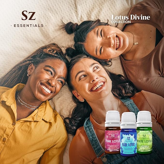 Divine Essential Oils Collection - Blue, Pink, White Lotus - Set of 3 Bottles (0.17 Fl Oz - 5ml Each) - 100% Pure, Natural & Undiluted - Therapeutic Grade & Vegan-VivaGrace Women