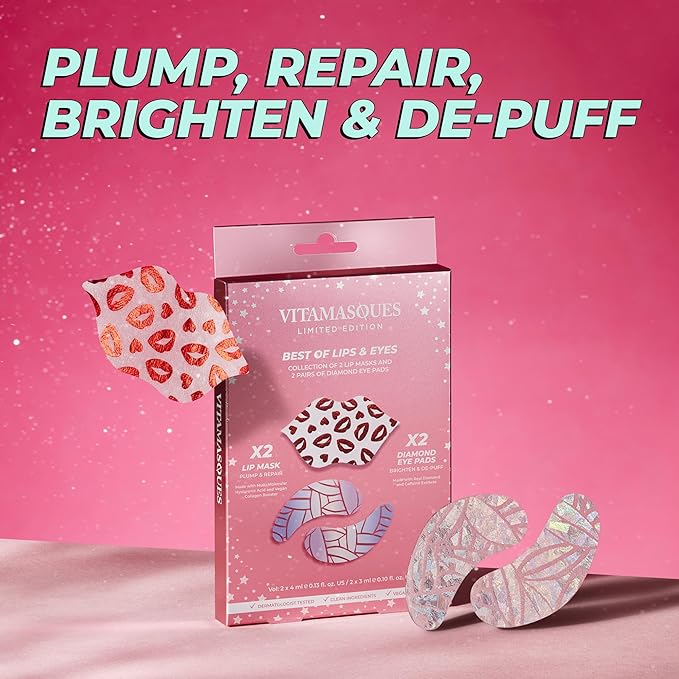 Vitamasques Under Eye Patches & Lip Mask Sheets, Best of Eyes & Lips Set - Eye Patches for Puffy Eyes - Under Eye Masks for Dark Circles and Puffiness-VivaGrace Women