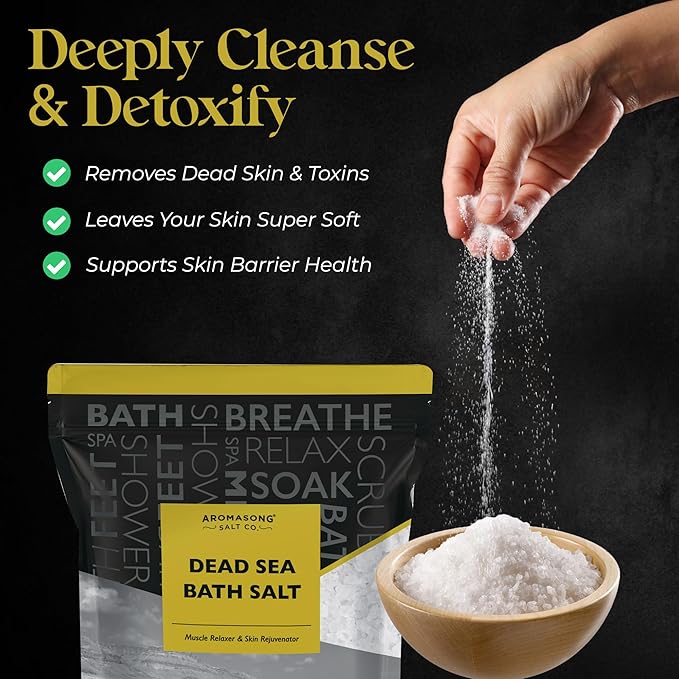 Aromasong Dead Sea Bath Salt - 100% Pure & Natural Dead Sea Salts for Soaking Fine Grain 5 LB - Bulk Resealable Pack (Packaging May Vary) Used for Body wash Scrub - Soak for Women & Men.-VivaGrace Women