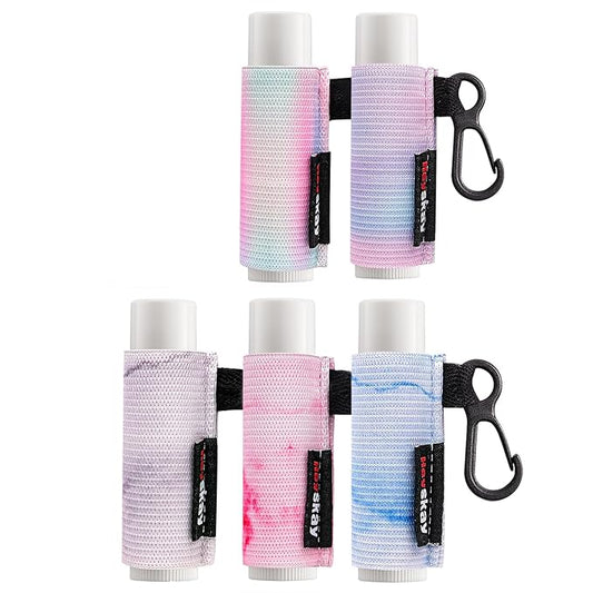 5PCS Lip Balm Holder Sleeves Keychain Chapstick Holder Keychain Lip Gloss Holder Chapstick Elastic Sleeves(Pink/Light Blue/Grey/Light Purple Mix/Pink-Green Mix)-VivaGrace Women