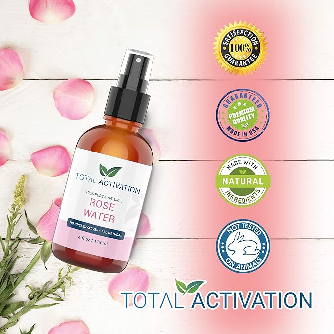 Large 4 oz 100% Pure, Organic Moroccan Rose Water Spray Face Toner, Skin Body Hair Spray, Eye Makeup Remover Alcohol Free Toner Minimizes Scar Hydrating Soothing Mist for Dry Oily Combination Skin-VivaGrace Women