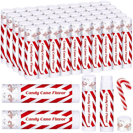 50 Pack Christmas Candy Peppermint Cane Lip Balms Bulk Holiday Flavor Collection Lip Balm Gifts Christmas Stocking Party Gifts Goodie Bags Stuffers for Women Men Staff Employee-VivaGrace Women