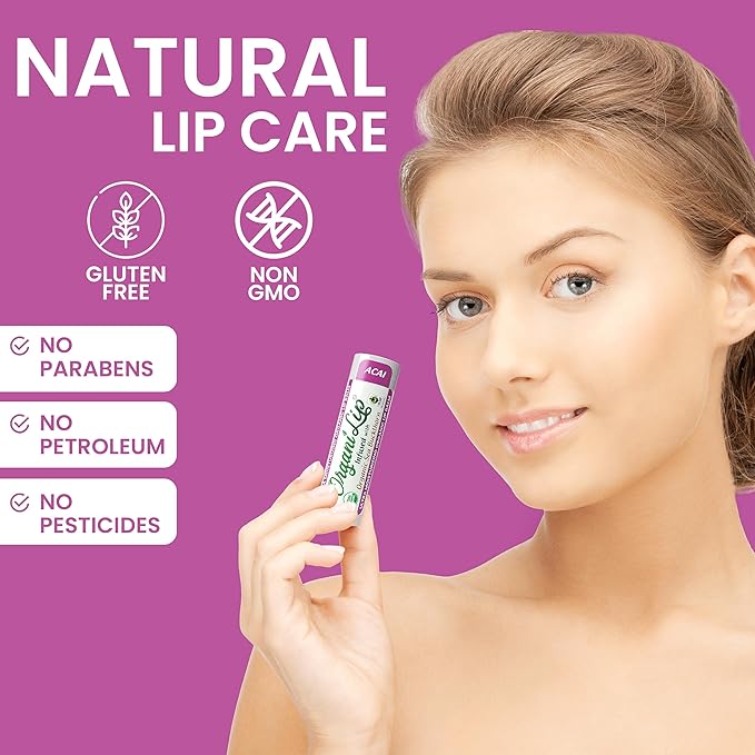 OrganiLip Organic Lip Balm, Acai Flavor, Ultra Hydrating Lip Moisturizer for Cracked or Dry Lips, Oval Shaped Tube, USDA Certified Organic, 3 Pack-VivaGrace Women