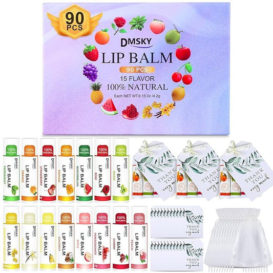 DMSKY 90 Pack Lip Balm, Natural Lip Balm Bulk with Vitamin E and Coconut Oil, Moisturizing Soothing Chapped Lips, Gifts for Women Stocking Stuffers Party Favors-VivaGrace Women
