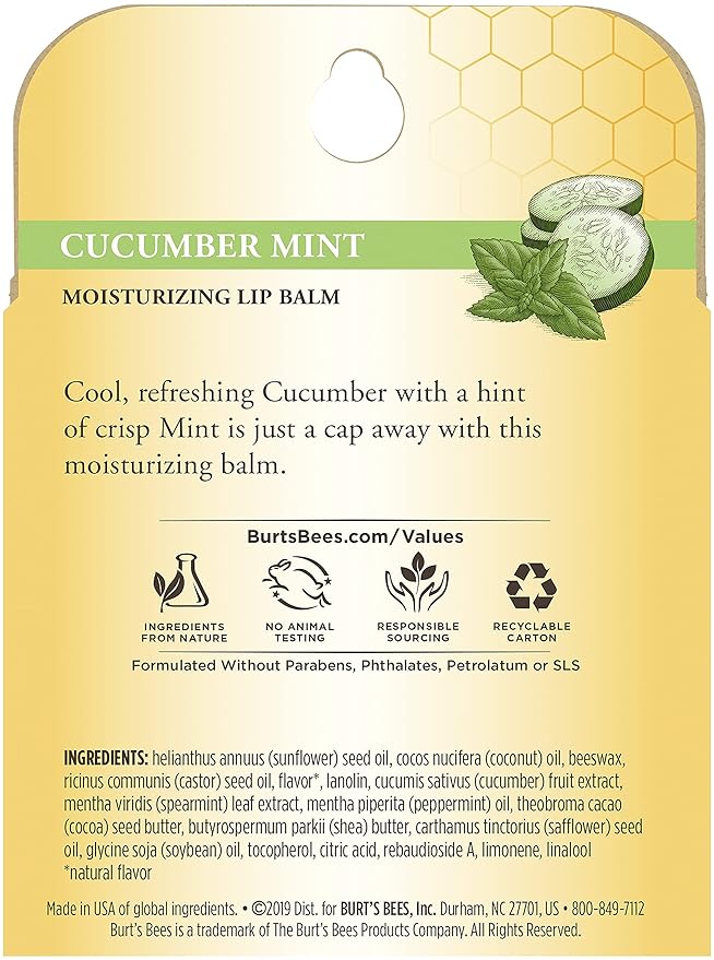 Burt's Bees 100% Natural Origin Moisturizing Lip Balm, Cucumber Mint with Beeswax, 4 Tubes-VivaGrace Women