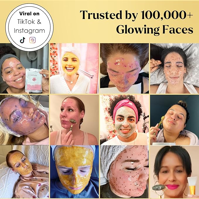 VogueNow Jelly Face Mask for Facials - 24K Gold Hydrating, Brightening & Nourishing Jelly Mask with Free Jade Roller & Spatula | Professional Hydrojelly Masks | Vajacial Jelly Mask Powder | 23 Oz Jar-VivaGrace Women