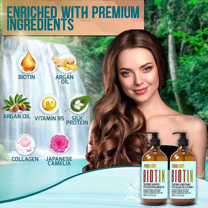 Biotin Shampoo and Conditioner Set - Volume Boosting Formula for Men and Women to Help Thinning Hair - Sulfate and Paraben Free with Thickening Properties - Volumizing Products to Improve Fullness-VivaGrace Women
