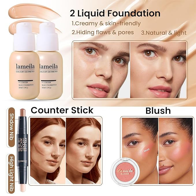 Makeup Present Set for Teen Girl Women, Travel Makeup Kit, Makeup Full Kit for Beginner, Makeup Bundle Include 2 Matte & Shimmer Eyeshadow Palettes, Liquid Glitter Eyeshadow & Eyeliner-VivaGrace Women
