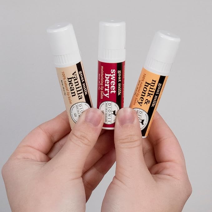 Dionis Goat Milk Skincare Warm & Sweet Lip Balm Gift Set - Beeswax, Shea Butter & Coconut Oil Lip Care Products Made in The USA - Cruelty Free Lip Moisturizer For Dry Chapped Lips, 0.28oz 3 Pack-VivaGrace Women