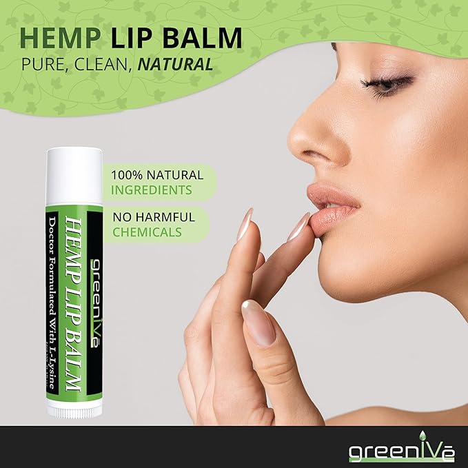 GreenIVe Hemp Lip Balm, Vegan, Omegas 3 & 6, Vitamin E, L-Lysine, Hydrating Handcrafted (5)-VivaGrace Women