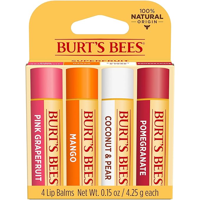Burt's Bees Lip Balm - Pink Grapefruit, Mango, Coconut & Pear, and Pomegranate Pack, Lip Moisturizer With Beeswax, Tint-Free, Natural Origin Conditioning Lip Treatment, 4 Tubes, 0.15 oz.-VivaGrace Women