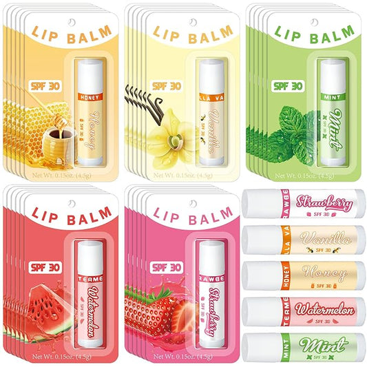 30 Pack Lip Balms SPF 30 Bulk Sunscreen Lip Balms Party Gifts Favors Lip Sunscreen Care with Vitamin E Wedding Bridal Shower Favors Baby Shower Gifts for Outdoor Travel Beach-VivaGrace Women