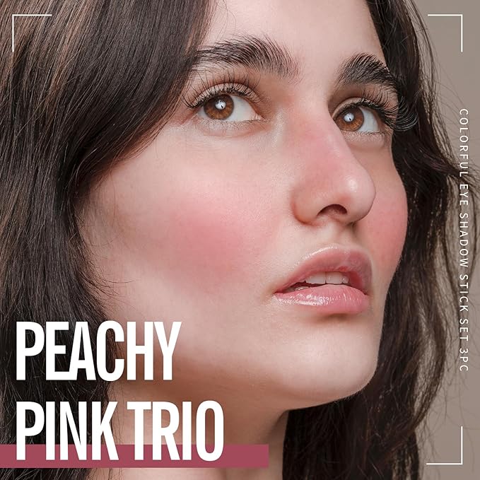 KIMUSE Multi Stick Trio Face Makeup, Cream Blush Stick for Cheeks & Lips, Moisturizer & Contour Makeup Sticks for All Skin,PEACHY PINK-VivaGrace Women