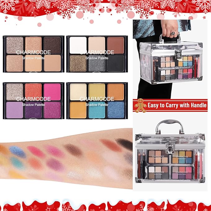 Makeup Kit for Women Full Kit - Eyeshadow Palette, Lipsticks, Lipgloss, Blushes, Contour, Highlighters, Makeup Pencil, False Eyelashes, Re-usable Train Case Gift Set for Teen Girls Starters Pros-VivaGrace Women