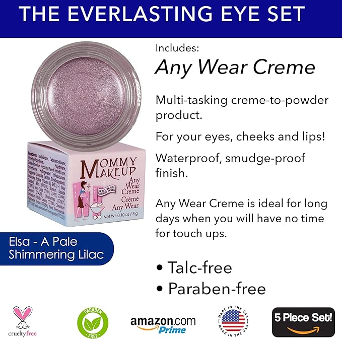 The Everlasting Eye 5 Piece Waterproof Makeup Set. Gel Eyeliner, Creme Eyeshadow, 2 brushes and Mesh Bag. Paraben-free, Talc-free, Cruelty-free. Elsa/Amethyst 1106-VivaGrace Women