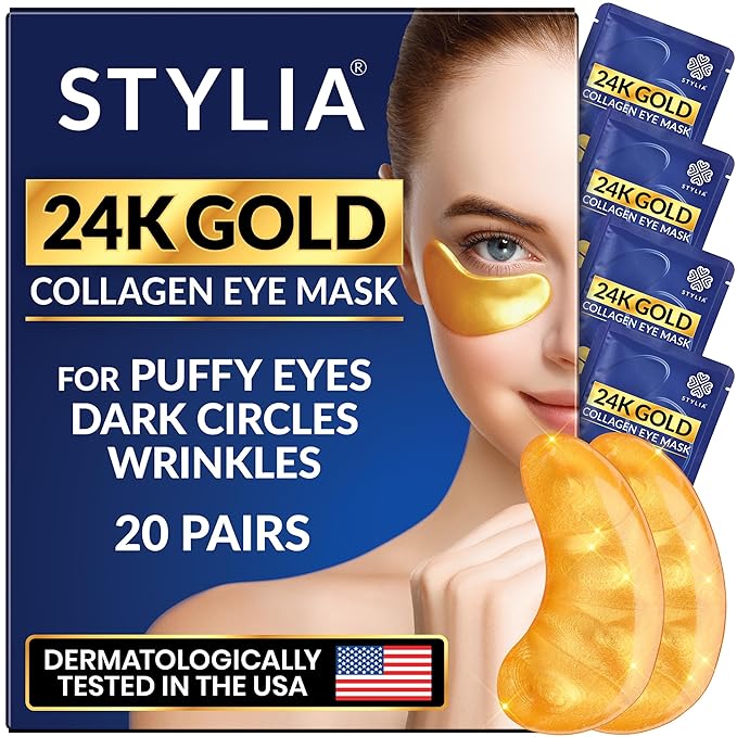 Stylia Under Eye Patches for Puffy Eyes and Dark Circles (20 Pairs) - 24k Gold Under Eye Mask with Vitamin C, Hyaluronic Acid, Pearl Extract - Eye Masks for Dark Circles and Puffiness-VivaGrace Women