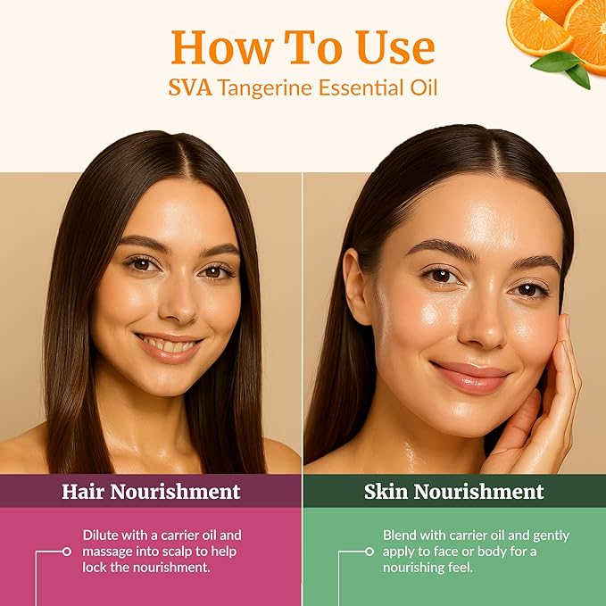 SVA Tangerine Essential Oil – 4 Fl Oz – 100% Natural Tangerine Oil - for Diffuser, Hair Care, Face, Skin Care, Aromatherapy, Scalp and Body Massage, Soap and Candle Making – with Dropper-VivaGrace Women
