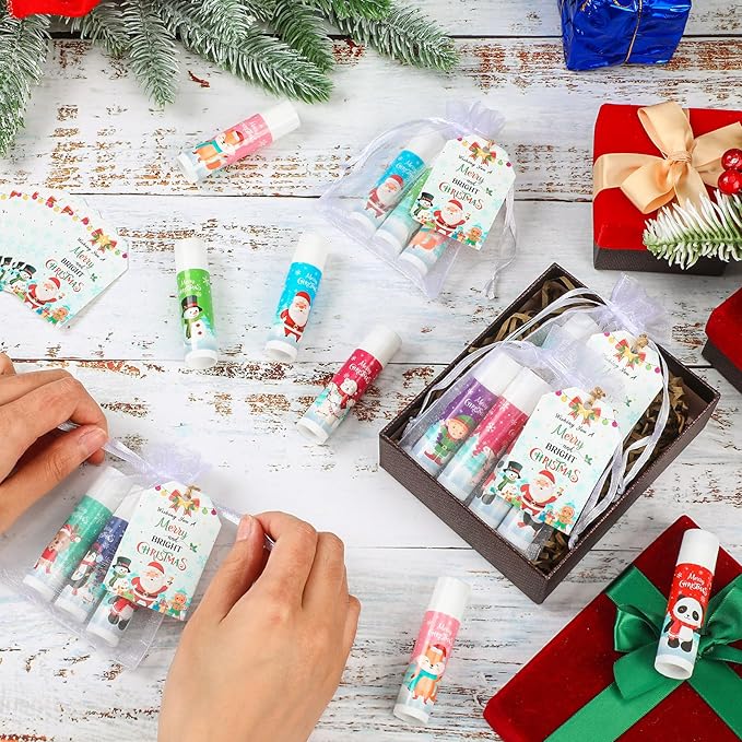 100 Pack Christmas Party Gifts Bulk Lip Balms Favors Bulk Christmas Stocking Stuffers Holiday Party Goodies Gifts Small Thank You Employee Appreciation Gifts for Women Men Coworkers Staff-VivaGrace Women