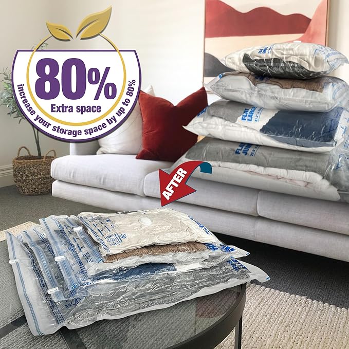 HIBAG Vacuum Storage Bags, 10-Pack Vacuum Seal Bags for Clothing Clothes, Space Saver Bags (2 Jumbo, 2 Large, 2 Medium, 2 Small, 2 Roll-up) with Pump (10-Combo)-VivaGrace Women