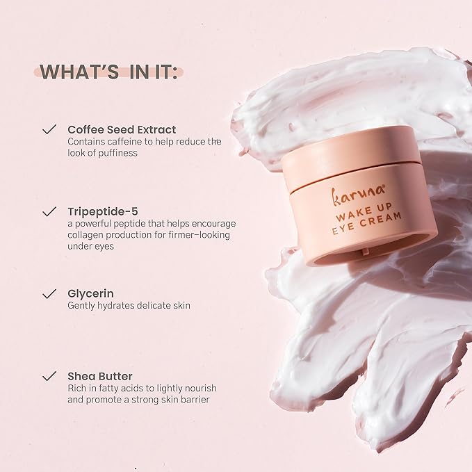 Karuna - Wake Up Eye Cream with Coffee Cherry & Tri-Peptides, Caffeine Eye Cream, Under Eye Brightener, Anti Aging Serum, Moisturizer for Puffiness, Boost Collagen for Fine Lines & Dark Circles, 15 ml-VivaGrace Women