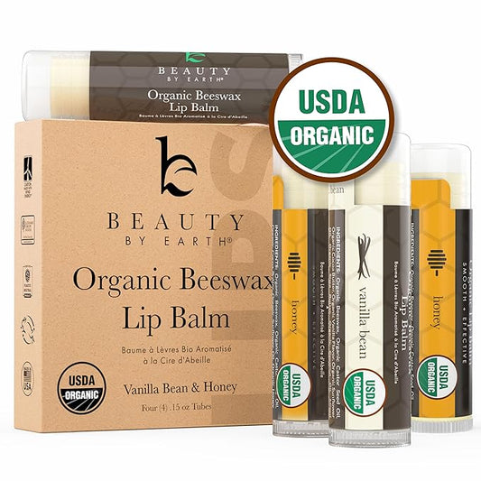 4 Pack Organic Vanilla Bean & Honey Lip Balm - Natural Lip Moisturizer Gifts for Men, Women & Kids-VivaGrace Women