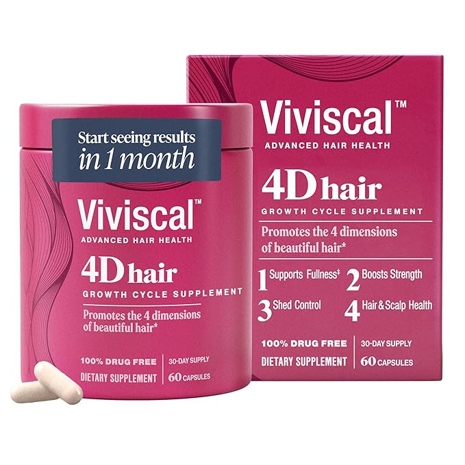 Viviscal 4D Hair Growth Cycle Supplements for Women for Full, Strong, and Healthy Hair; Made with Keratin, Vitamin A, Biotin, Zinc, 30 Day Supply, 60 Count-VivaGrace Women