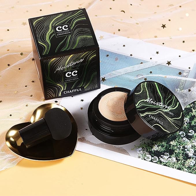 2 PCS Mushroom Head Air Cushion CC Cream Nature Foundation,Foundation Brush Powder Brush,Moisturizing Concealer, Bright Makeup Base Long Lasting with Mushroom Makeup Sponge (2PCS #01 Ivory)-VivaGrace Women