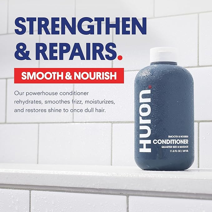 Huron Men’s Conditioner - Lightweight, Hydrating Conditioner - Eliminates Frizzy Hair, Moisturizes, & Restores Shine - Clean & Invigorating Scent - 100% Vegan Ingredients & Cruelty-Free - 11.8 Fl Oz (2 Pack)-VivaGrace Women