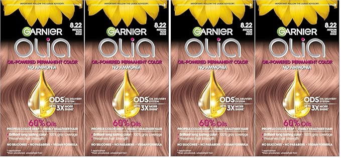 Garnier Hair Color Olia Ammonia-Free Brilliant Color Oil-Rich Permanent Hair Dye, 8.22 Medium Rose Gold, 2 Count (Packaging May Vary) (Pack of 2)-VivaGrace Women