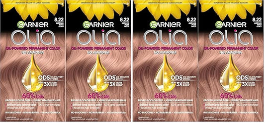Garnier Hair Color Olia Ammonia-Free Brilliant Color Oil-Rich Permanent Hair Dye, 8.22 Medium Rose Gold, 2 Count (Packaging May Vary) (Pack of 2)-VivaGrace Women