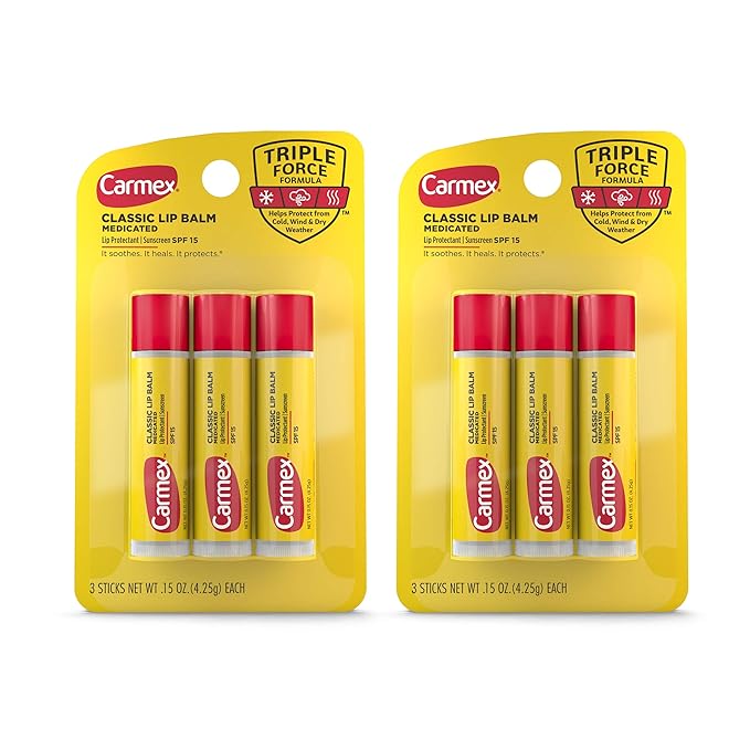 Carmex Medicated Lip Balm Sticks, Lip Moisturizer for Dry, Chapped Lips, 0.15 OZ - (2 Packs of 3)-VivaGrace Women