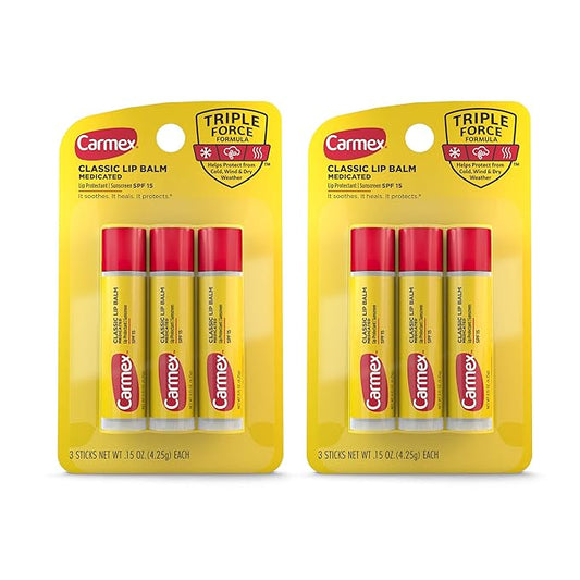 Carmex Medicated Lip Balm Sticks, Lip Moisturizer for Dry, Chapped Lips, 0.15 OZ - (2 Packs of 3)-VivaGrace Women
