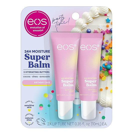 eos 24H Moisture Super Balm- Birthday Cake, Lip Mask, Day or Night Lip Treatment, Made for Sensitive Skin, 0.35 fl oz, 2-Pack-VivaGrace Women