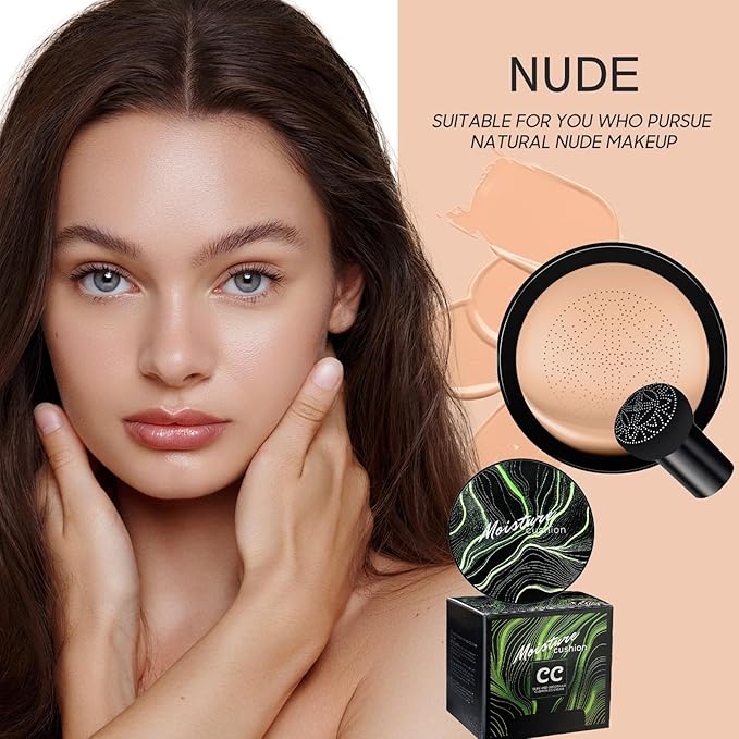 Mushroom Head Air Cushion CC Cream - BB Cream Foundation Makeup Moisturizing Concealer Long-Lasting, Cushion Foundation Full Coverage Self Adjusting for Mature Skin & All Skin Types (Nude)-VivaGrace Women
