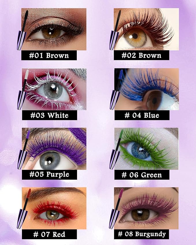 5D Colored Mascara for Eyelashes-3 Colors White Red Green Longlasting Waterproof Mascara Volume and Length,Curling Fiber rimel de pestañas, Women's Day Eye Makeup Gift Kit for Women Girl Cosplay Party