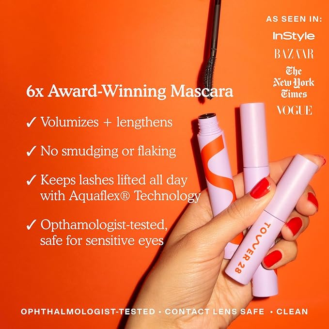 Tower 28 MakeWaves Mascara - Volumizing and Lash Lengthening Water-Resistant Mascara - No Clumping or Flaking - for Sensitive Eyes – Drift Brown-VivaGrace Women