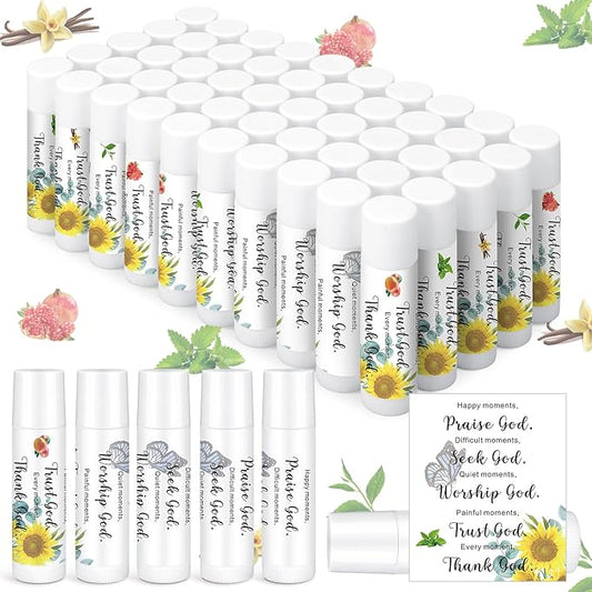 50 Pcs Bible Verse Lip Balm Bulk Christian Gift for Women Faith Religious Moisturizing Lip Care Product with Inspirational Scripture Happy Moment Praise God for Friend Teacher Worker Employee-VivaGrace Women