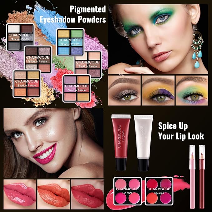 Makeup Kit for Teen Girls & Women Full Kit, Beauty Train Case with Starter Cosmetics Set, Make Up Valentine's Day Gift Box with Eyeshadow,Lipgloss,Highlight,Blush,Lip&Eye Pen,Brush & More(GoldenBrown)-VivaGrace Women